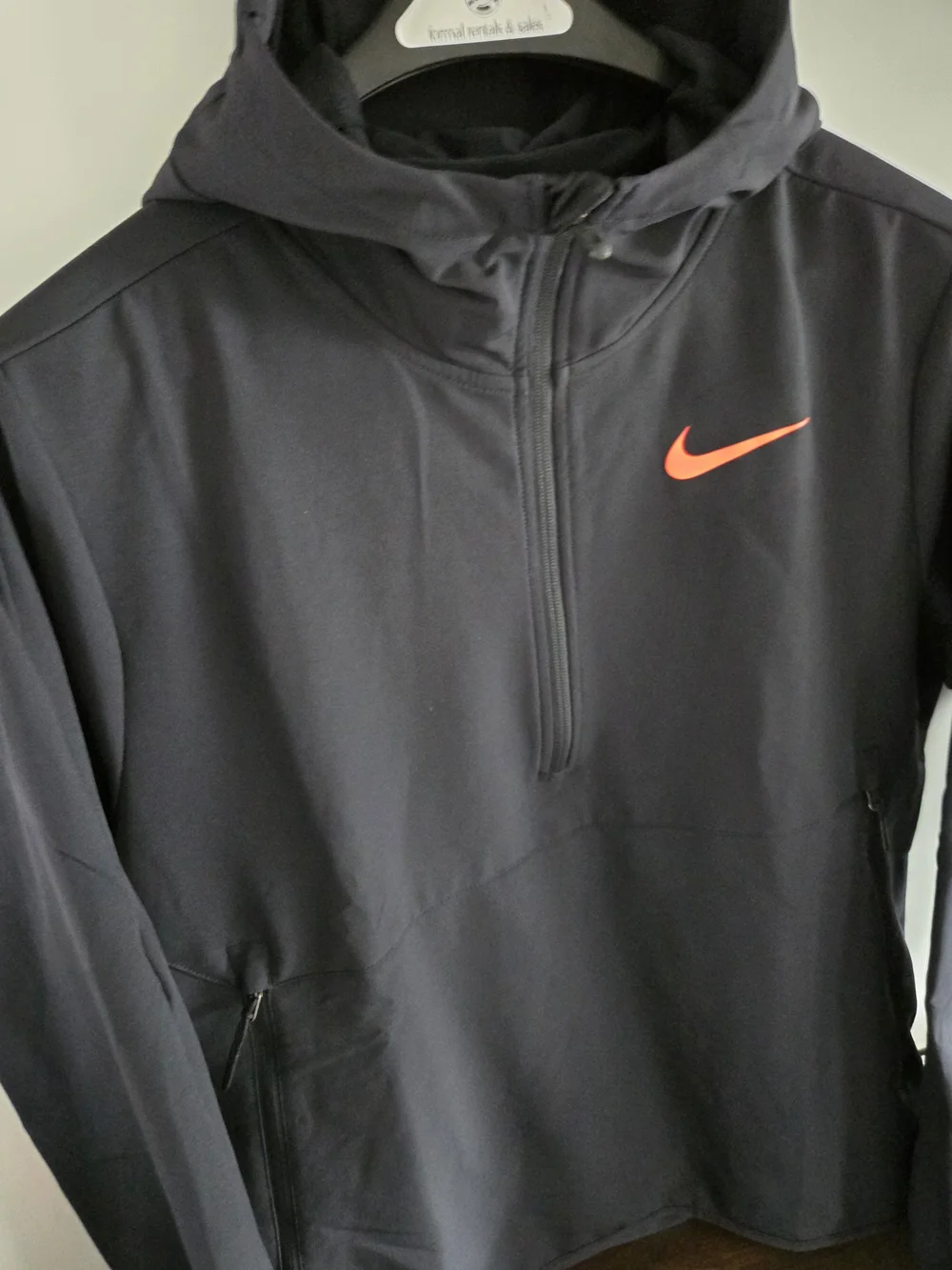 Nike Pro Black Half-Zip Hoodie with Coral Swoosh - Picture 7 of 11